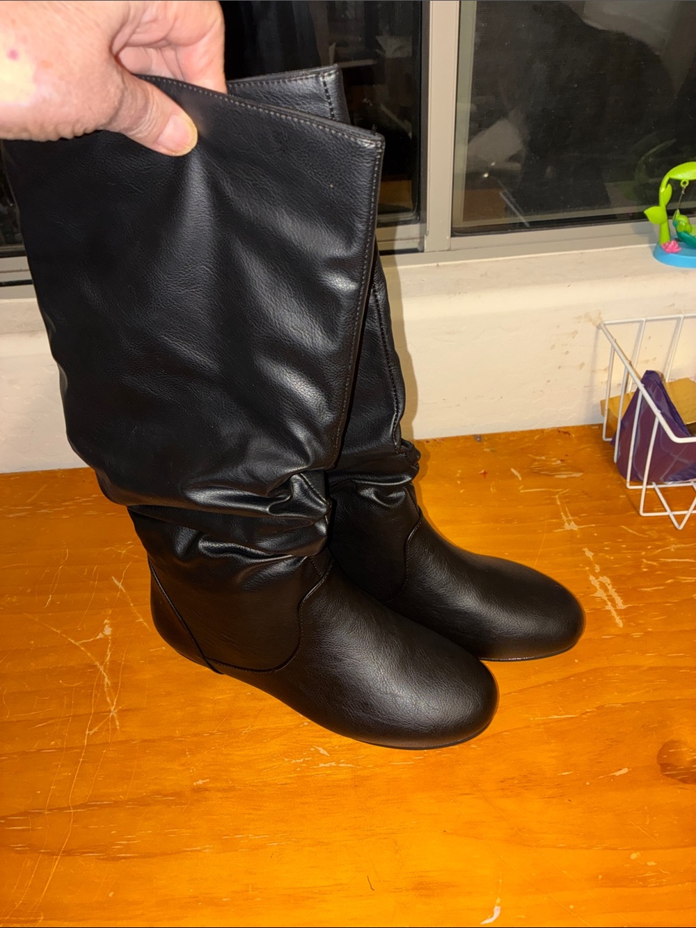 Journee Collection Black Slouchy Knee-High Flat Boots